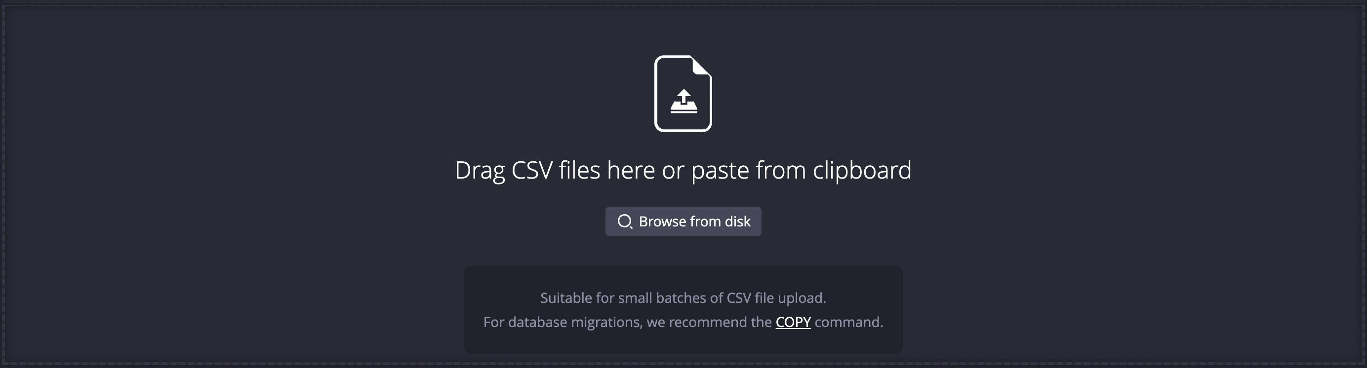 Import CSV interface in the Web Console
